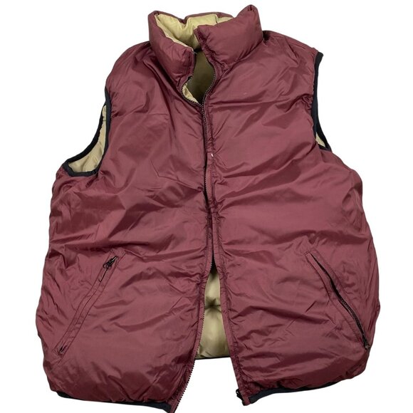 Old Navy Reversible Down Puffer Vest M Tan & Burgundy 90% Down Clusters Water-Re - Picture 2 of 11